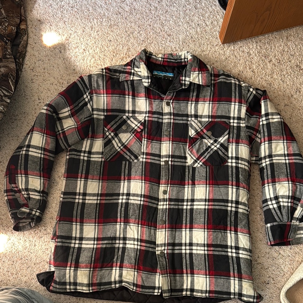 Plaid Flannel Jacket in Red, Black, and White